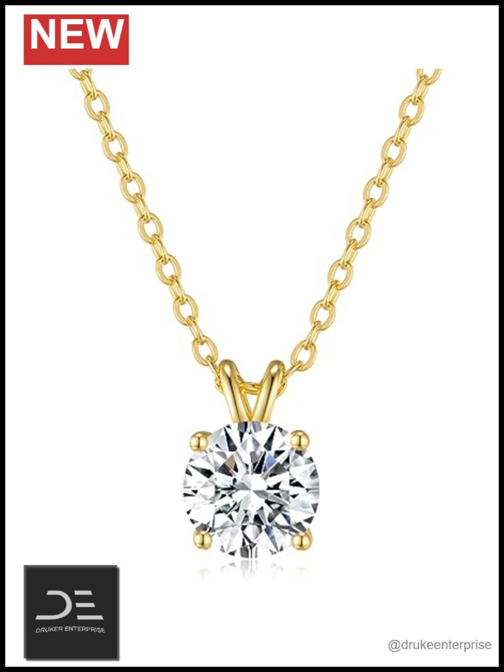 Moissanite Pendant Necklace Women 925 Sterling Silver Gold Plated